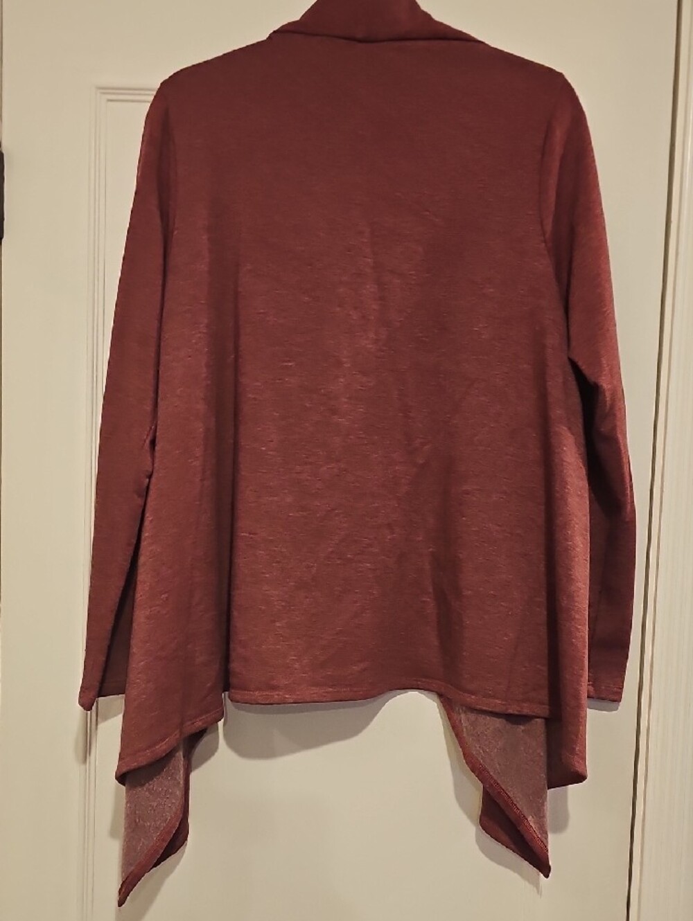 bobeau Draped Asymmetrical Cardigan in Rust Red - Picture 5 of 10